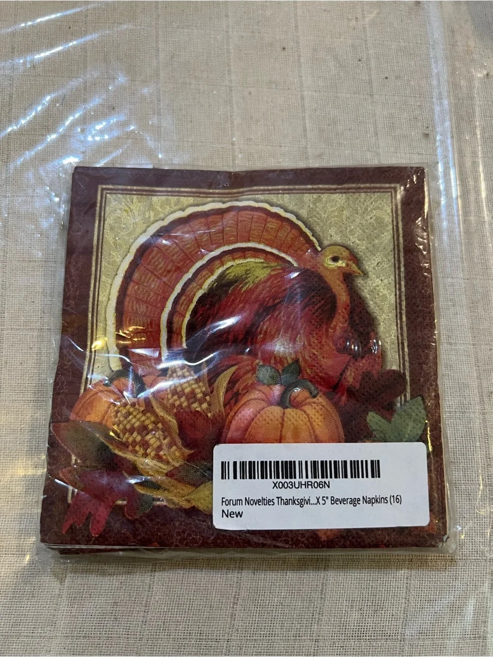 16 Count Thanksgiving Turkey Paper Napkins - Fall Harvest Cocktail Dessert 5x5